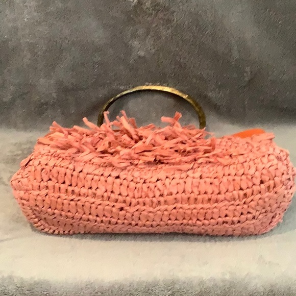 Anthropologie Rosalita woven raffia fringe mini tote bag in terracotta - Picture 4 of 12